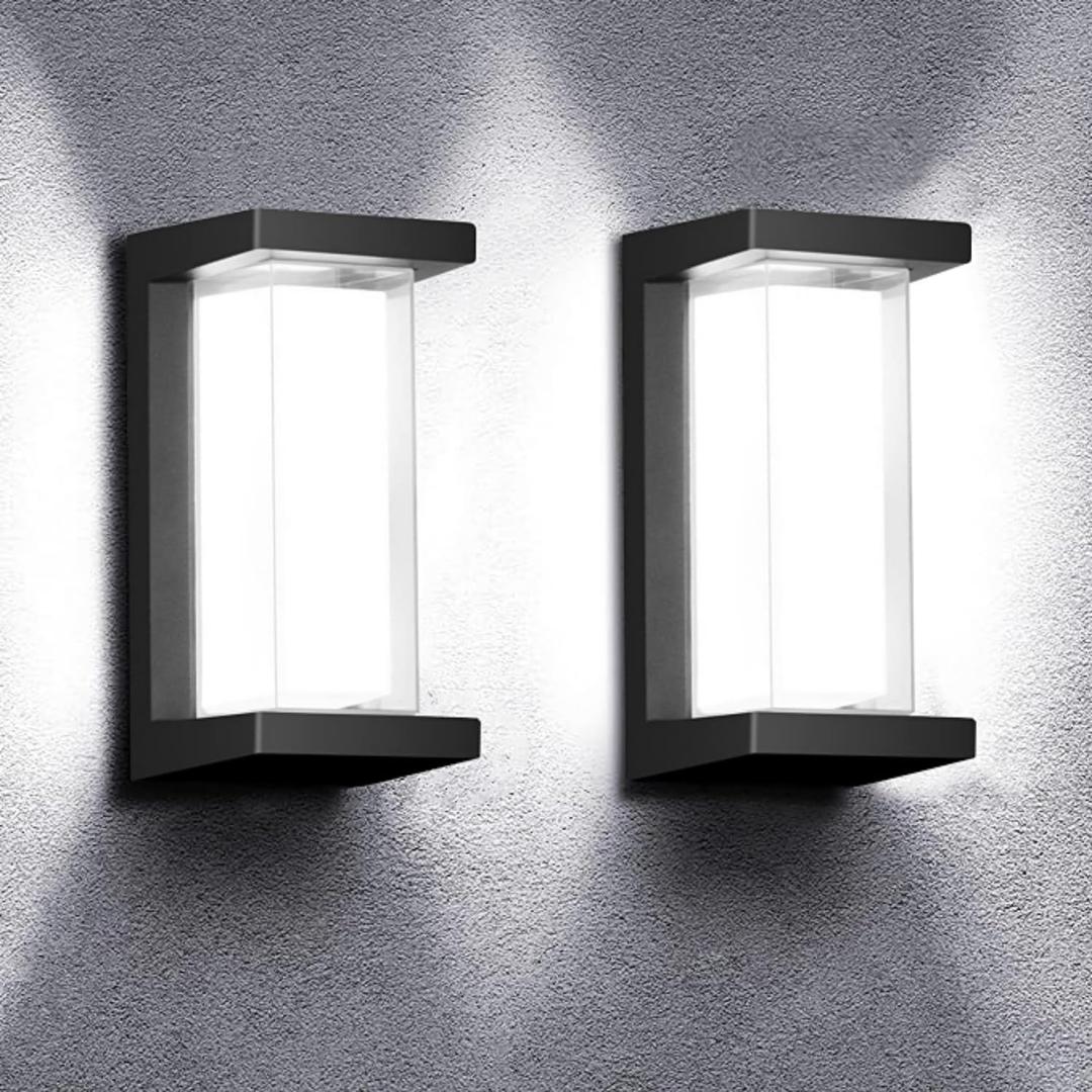 Juyace 18w Outdoor Porch Lights Exterior Lighting Fixtures Wall Mount Rectangular Modern Patio Sconces 1800Lm 6000k Aluminum Black IP65 for Garage House Front Door Entryway (2 Pack)