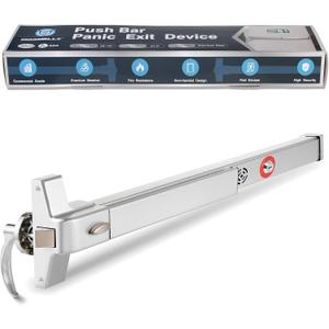 IRONWALLS Push Bar Panic Exit Device with Alarm & Exterior Lever, 70cm/27.5 Long Alarmed Emergency Exit Door Push Bar Lock, Fireproof Commercial Panic Door Hardware for Doors 27.5-41 Wide (Silver)