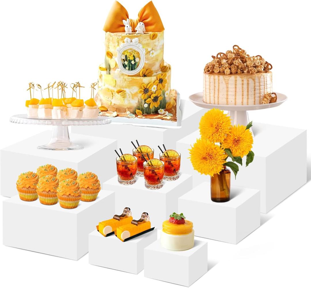 Buffet Risers, 8 Pcs Large White Acrylic Food Risers, Dessert Table Display Set for Buffet Table, Acrylic Display Stands for Catering Dessert Jewelry Figures Show ( 5" 6" 7" 8" 9" 10" 11" 11.8")