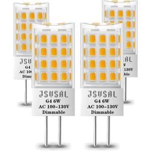 G4 LED Light Bulb,Bi-pin T3 JC Type Dimmable, AC 100-130V,600LM, 6W,50-60W Halogen Equivalent, 4000K Natural White LED Lamp,4-Pack