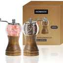 Pepper Mill Classical Roast Black Manual Wood Pepper Grinder Set, Zinc Alloy Handle Shakers Adjustable Coarseness Retro Style Wood Salt & Pepper Mill Sets，Enjoy Fresh Pepper (2pcs-5in),Black-5inch-2Pcs Set