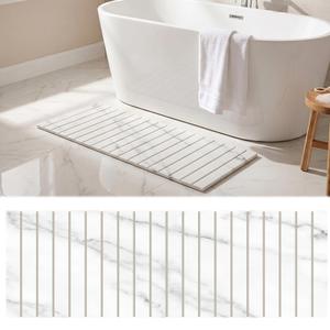 Ferrochef Long Foldable Stone Bath Mat, 47.2"x15.4", White Marble