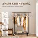 HYSEYY Clothes Rack, Double Rods Rolling Clothing Rack for Hanging Clothes, Portable Garment Rack with Wheels, Coat Rack Wardrobe Closet Load 240 LBS for Bedroom Laundry Room, Black