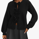 PRETTYGARDEN Cardigan Sweaters for Women Fall Fashion 2026 Bow Tie Front Long Sleeve Knit Sweater Tops Cute Winter Clothes size M, Black