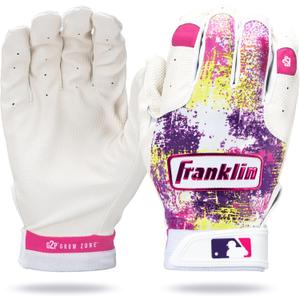 Franklin Sports MLB Youth Teeball Batting Gloves - Grow to Pro Kids Baseball + Softball Batting Gloves - Boys + Girls Batting Gloves for Teeball, Baseball + Softball - Pink/ White - Youth Small