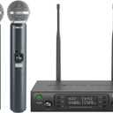 Phenyx Pro Wireless Microphone System, Dual Wireless Mics,w/ 2 Handhelds, Auto Scan,2x100 UHF Frequencies,328ft Range,Dynamic Microphone for Singing, Karaoke, Church(PTU-71-2H)