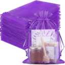 FUNFERY 100 Pcs Purple Organza Bags 6.5x9 in, Small Mesh Drawstring Gift Bags for Sachet, Jewelry, Candy, Wedding Favor, Easter Day