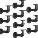 Industrial L Pipe Shelf Brackets for 7-14 In Depth Wood,Heavy-Duty 3/4" Iron,Wall Mount Floating Shelf Bracket L Metal Pipe Shelving Brackets for Wood-Black DIY Pipe Shelves(6.7*3.1 Inch 10 Pack)