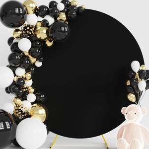 Wokceer 6.6FT Round Backdrop Cover Black Round Arch Covers with Buckles Polyster Circle Balloon Arch Cover for Wedding Birthday Party Ceremony Decor