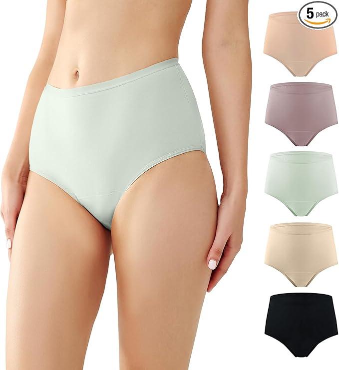 BATTEWA Incontinence Underwear for Women Washable, Leak Proof Underwear High Waist Cotton,Bladder Leakage 50ML (Beige-Blush, Large, 5 Pack)
