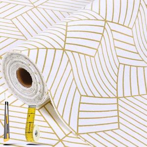 Shelf Liners for Kitchen Cabinets 12in x 20FT, Non Adhesive Cabinet Liner Strong Non-Slip Thickened Gold Geometric Drawer Liner, Easy to Clean for Shelf, Cabinet with Knife and Tape Measure, 12"W x 236.2"L