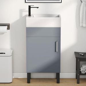 YITAHOME 16 Inch Bathroom Vanity with Sink, Bathroom Cabinet Vanity for Small Space, Freestanding Storage Bathroom Vanity with 1 Soft Closing Cabinet, Grey