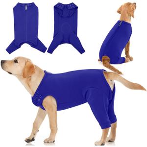 IDOMIK Dog Recovery Suit,Dog Leg Sleeve to Stop Licking Rear Legs,Thigh Wound Protective Sleeve,Male Female Pet Surgical Clothes,Doggy Surgical Suit with Pants Cover,Cone Collar Alternative,Blue,M