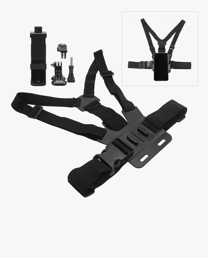 Sport Camera Chest Strap Holder, Adjustable Phone Clip Holder, Mobile Phone Clip Holder with Chest Strap Fixation Bracket, J shaped Base