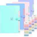 SKYDUE Expanding File Folders with 5 Pockets, Accordion File Organizer with 32 Labels, Portable Document Paper Organizer, Filing Folders, Letter / A4 Size, Pack of 4 (Green)