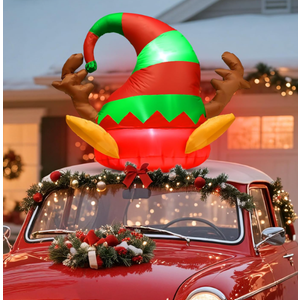 Soulchen 4 ft Inflatable Christmas Car Decoration Elf Car Roof Outdoor Decoration Christmas Blow up Elf Hat Yard Decor with Built-in LEDs for Xmas Holiday The Top of Truck Decor 