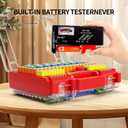 Battery Organizer Storage Holder Box Case with Tester, Stores & Protects Up to 260 Batteries, Double-Sided, Clear Locking Lid, Secure Latches & Portable Carrying Handle - Red (Batteries Not Included)