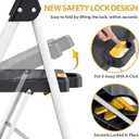 KINGRACK 3 Step Ladder, Folding Step Stool with Comfortable Handrail, Wide Anti-Slip Pedals & Safe-Lock Design, 800lbs Load Capacity, Sturdy Steel Portable Ladder, Perfect for Home and Kitchen, White 3"W x 40.9"H