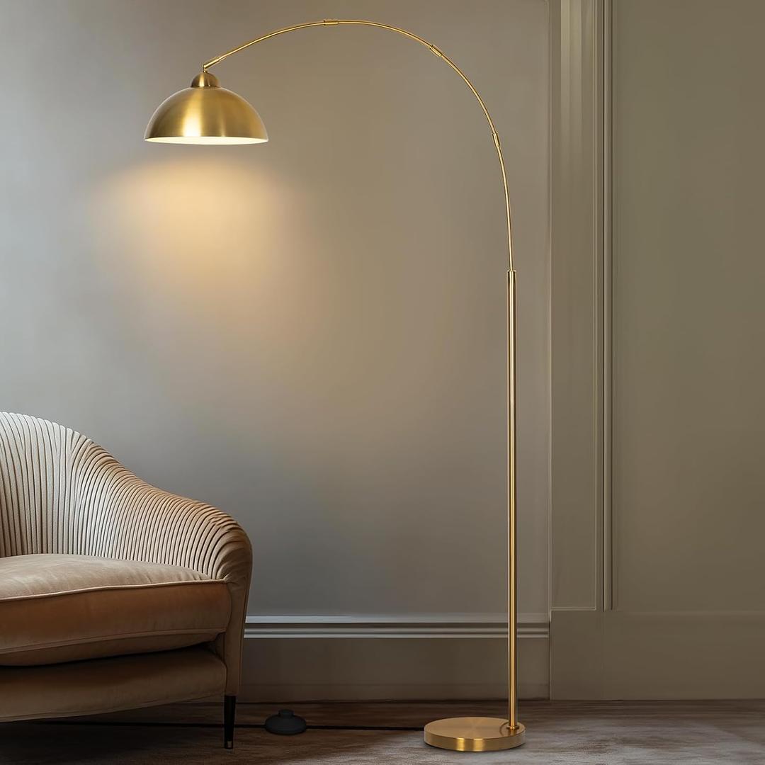 EOEYYOYB Floor Lamp with 3 Light Modes Adjustable Modern Arc Standing Tall Lamp Dimmable Brightness, Perfect for Living Room, Bedroom, and Office, Gold