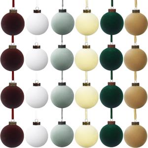 24 Pcs Velvet Christmas Balls Bulk Shatterproof Plastic Christmas Tree Decorations for Decorative Hanging Baubles (24, CoffeeWhiteHaze BlueBeigeBlackish GreenKhaki, 2.36Inch)