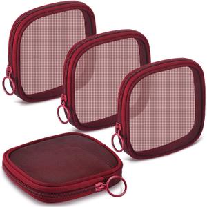 Weewooday 4 Pcs Mesh Makeup Bag Mesh Cosmetic Bag Travel Toiletry Pouch with Zipper Mini Makeup Cosmetic Purse for Daily Accessory(Small,Wine Red)