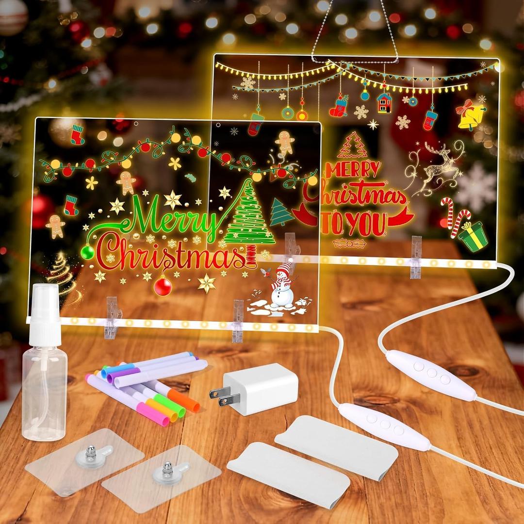 LED Note Board with Colors, 4 Modes & 7 Colors Acrylic Dry Erase Board with Light, Include Adapter, Hanging Chain, Led Drawing Board with Stand,Suitable for Home(7.87 * 11.8in)
