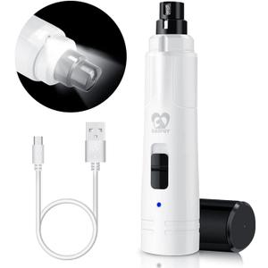 Casfuy Dog Nail Grinder with LED Light - Upgraded 2-Speed Electric Pet Nail Trimmer Powerful Painless Paws Grooming & Smoothing for Small Medium Large Dogs & Cats (White)