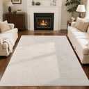 SHACOS Soft Cozy Fluffy Arch Pattern High-Low Pile Textured Area Rug 5'3"x7'3" Non Slip Washable Modern Geometric Rug Stain Resistant Contemporary Carpet for Living Room Bedroom Dining Room, Beige