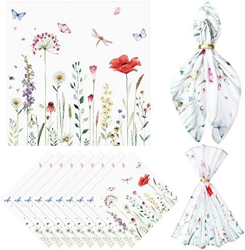 12 Pcs Spring Cloth Napkins Floral 20'' x 20'' Washable Dinner Tea Party Napkins for Kitchen Party Wedding Restaurant Indoor Outdoor Botanical Fresh Spring Summer