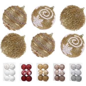 3.15" Large Christmas Ball Ornaments Shatterproof Sparkle Ornaments for Christmas Tree Large Sequin Plastic Hanging Big Tinsel Ball, 6Pcs 80mm (Gold) (Gold)