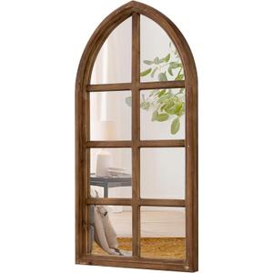 Farmhouse Cathedral Window Pane Mirror Wall Decor 18 X 36 Inch, Hanging Distressed Wood Arched Window Mirror, Decorative Wall Mirrors for Living Room Bedroom Entryway