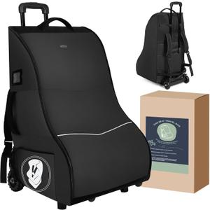 Rolling Car Seat Travel Bag with Wheels  Car Seat Backpack Transport Case for Airplane Travel, Fits Convertible & Booster Seats, Protective Storage Cover, Black