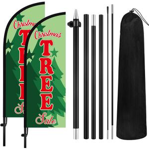 Leinuosen 2 Set 7 ft Christmas Tree Sale Feather Flags with Pole Kit Christmas Tree Sale Swooper Advertising Flag Include 2 Banner 10 Pole and 2 Ground Spikes for Holiday Business
