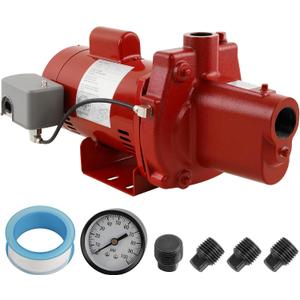 RJS-100-PREM Premium Cast Iron Shallow Well Jet Pump | 1 HP, 23 GPM, 115/230 Volt, for Home, Agriculture, Irrigation, 602208, Red
