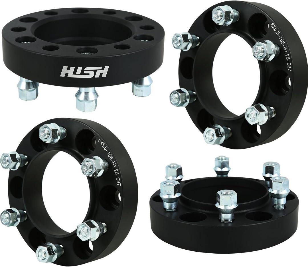 HISH Forged 1.25inch 6x5.5 Wheel Spacers for 4Runner Tacoma Tundra FJ Cruiser Sequoia,Thread Pitch 12x1.5 Hub Bore 106mm 6 Lug 32mm Hub Centric Wheel Spacer, Package of 4 Spacer with Open Lug Nuts