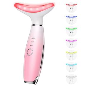 Dopsikn 7 Color Galvanic Machines  Red Light Therapy for Face and Neck, Face Massager Tool for Wrinkles, Double Chin, Vibrating Facial Massager with Thermals, Pink