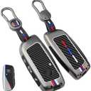 1Pcs Heavy Zinc Alloy Key Fob Cover for BMW 2023-2025, Full Protection Remote Keychain with Carbon Fiber Pattern Compatible with BMW New 5/7 Series X1 X5 x6 x7 XM IX IX3 I5 I7 740i 760i (Gunmetal-CF)