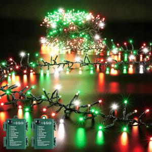 Minetom Christmas Cluster Lights Battery Operated, 2 Pack 10Ft 120 LED Christmas Tree Lights Firecracker String Lights Waterproof Twinkle Lights for Wreath Xmas Tree Decorations, Red Green White