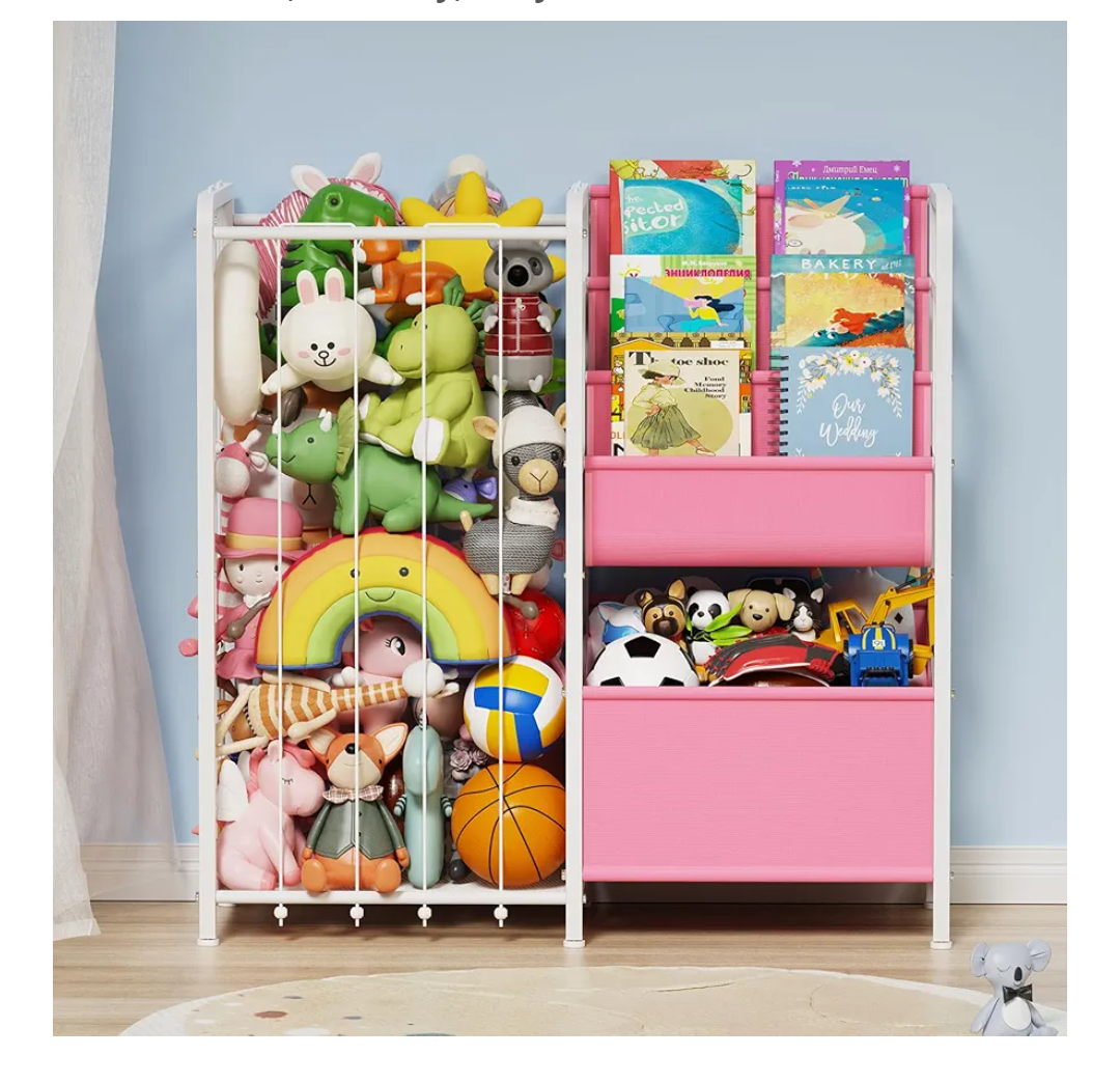 Kids Bookshelf and Toy Storage, 3 Tier Kids Book Shelf for Kid Rooms with Stuffed Animal Storage, Toy Storage Organizer, Stuffed Animals Zoo Storage Cage for Bedroom, Nursery, Playroom