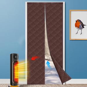 Magnetic Thermal Door Curtain, Insulated Curtain, Door Cover, Durable Upgraded Oxford Cloth & Thicken Cotton Fill, Soundproof and Windproof (Brown, Fits Door Size 38" x 80")