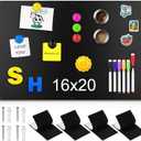 16" x 20" Magnetic Board, Black Magnet Bulletin Board to Display Magnetic Letters, Metal Board for Wall, Refrigerator Photo, with Dual Lock Tape and Screws, Marker Pen