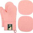 4 Pieces Oven Mitts of Macaron Color Thickened Non-Slip Silicone Kitchen Gloves, Heat Resistant up to 750F, Essential for Kitchen Baking (Pink)