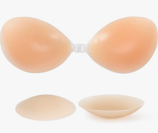 Women's Sticky Self Adhesive Invisible Strapless Reusable Silicone Push Up Backless Bra sticky bra, Medium
