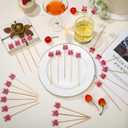 Tioncy 100 Pcs Cherry Bow Cocktail Picks Swizzle Stick Toothpicks 4.72 Inch Long Bamboo Fancy Toothpicks for Appetizers Drinks Birthday Bridal Wedding Baby Shower Party Decoration