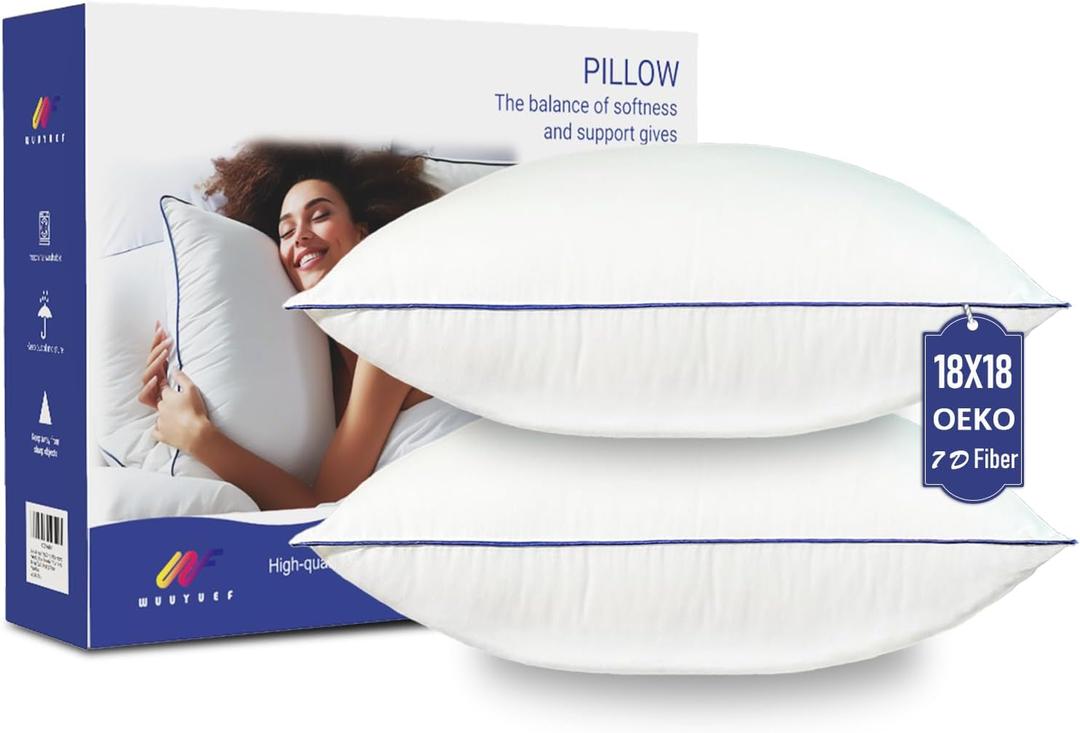 18x18 Pillow Inserts Set of 2, Hypoallergenic Soft Machine Washable Fluffy Virgin Polyester Premium Throw Pillow Stuffer, Decorative Cushion for Bed, Couch, Sofa - White