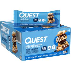 Quest Nutrition Overload Protein Bars, Cookie Commotion, 20g Protein, 1g Sugar, 3g Net Carbs, Gluten Free, 12 Count (EXP 02/14/27)