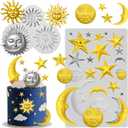 Sun Face Moon Star Silicone Molds 2Pcs Star Fondant Cake Mold Ramadan Eid Mubarak Chocolate Molds Sun Candy Polymer Clay Mold for Baking Craft Gum Biscuits Mousse (Gray)