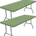 Moosfor Spandex 8 Foot Rectangle Table Cloth 2 Pack, Elastic Fitted Tablecloths for Picnic, Stretch Washable Patio Table Cover for Outdoor, Camping, Banquet and Parties(Sage Green, 30"x96")