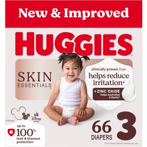 Huggies Size 3 Diapers, Skin Essentials Baby Diapers, Size 3 (16-28 lbs), 66 Count