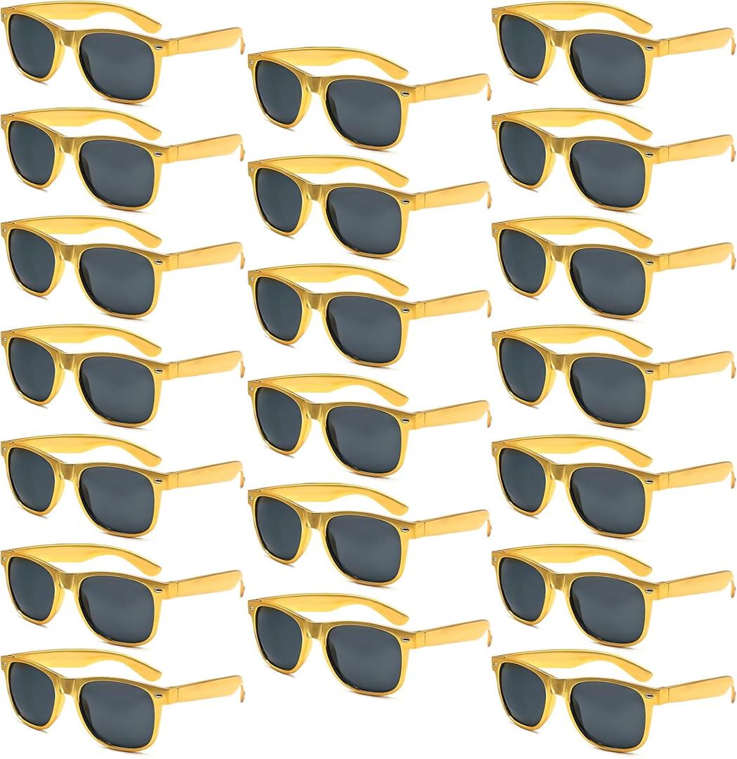 3/6/12/20 Pack Metallic Gold Sunglasses Bulk for Women Men Retro 90s Cheap Glasses for Party Supplies (Gold)